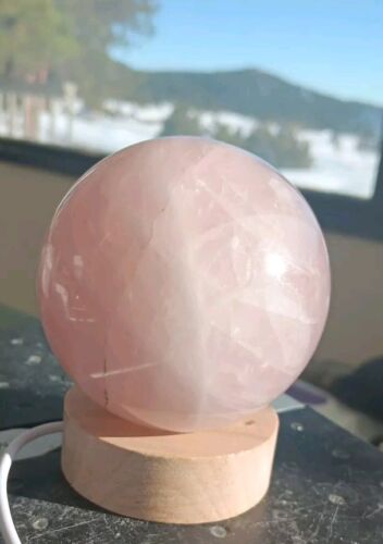 Lámpara bola de cristal 1 lb 6 OZ esfera de cuarzo rosa con soporte seleccionado a mano grande vívido - Imagen 3 de 10