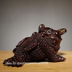 中国黑紫檀木财富风水动物钱蟾蜍bufonid 雕塑 Ebay