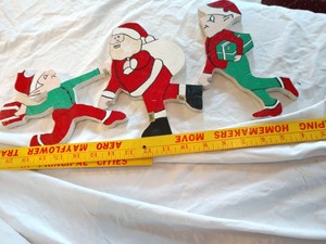 3-Piece-Wood-Handmade-Painted-Santa-Claus-Elves-Decor-Sign-Statue-Art-VTG-Xmas