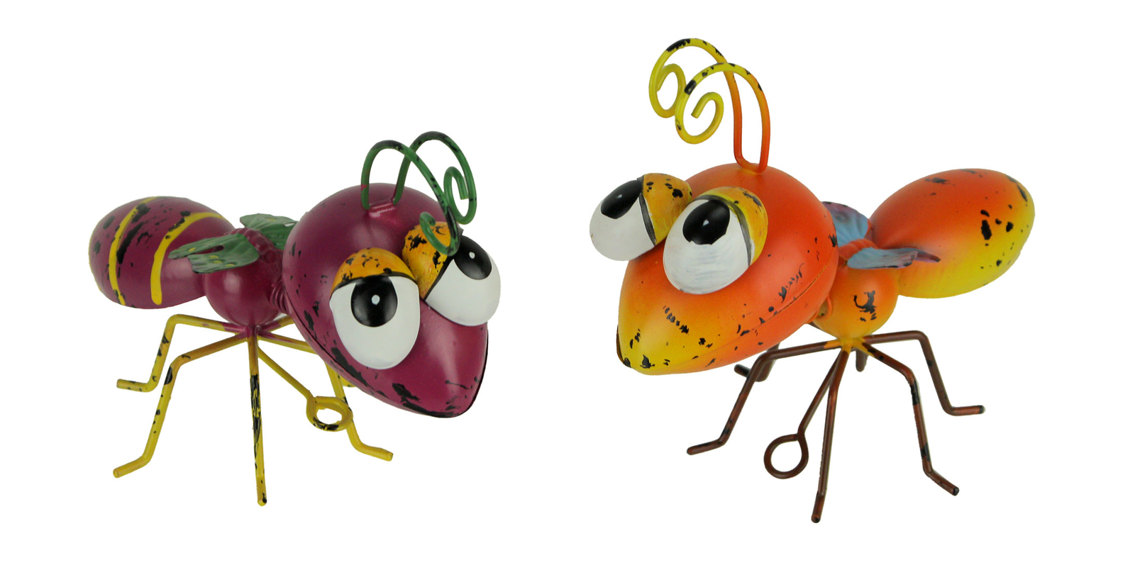 Orange and Purple Metal Art Big Head Wasp Sculpture or Wall Hanging Set of 2