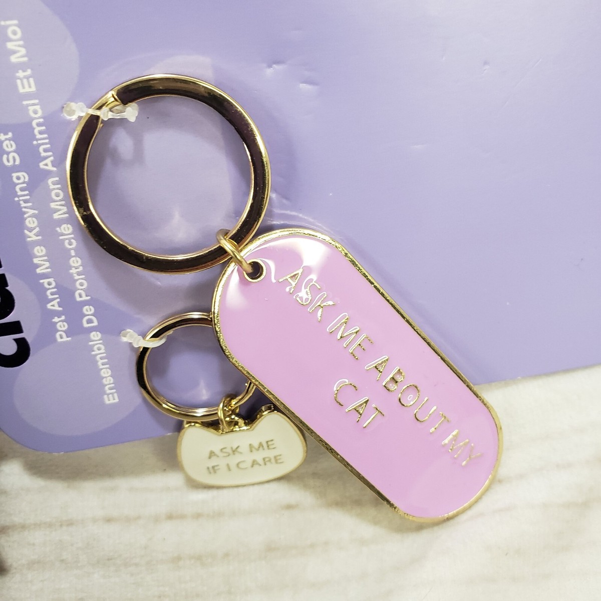 Claires Keychain Set Pet & Me Tag Ask Me About My Cat Ask Me If I