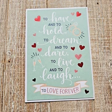 American Greetings Wedding Card 5x7 Happiest Wishes Green Red Hearts Rings