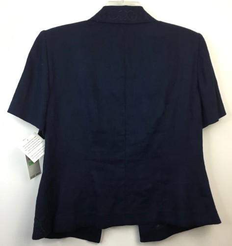 Plaza South Woman's Navy Blue Short Sleeve Size 8 Linen Blend 2 Pc Skirt Set - Picture 2 of 12