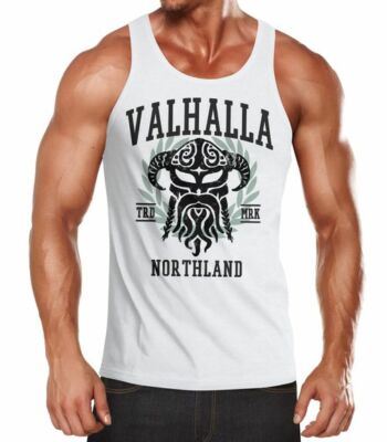 Mens Tank Top Valhalla Northland Viking Helmet Northmen Beard Viking