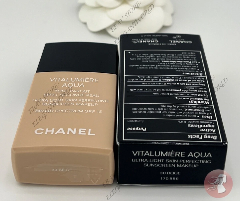 Chanel Vitalumiere Aqua Makeup Foundation Spf 15 - 30 BEIGE 100% AUTHENTIC - Image 3 of 3