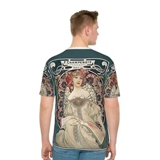 Alphonse Mucha F. Champenois Men T-shirt Decorative Fine Art Nouveau Poster Gift