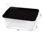 45L PLASTIC CLEAR STORAGE BOXES - BLACK LID STRONG DURABLE HOME OFFICE STACKABLE
