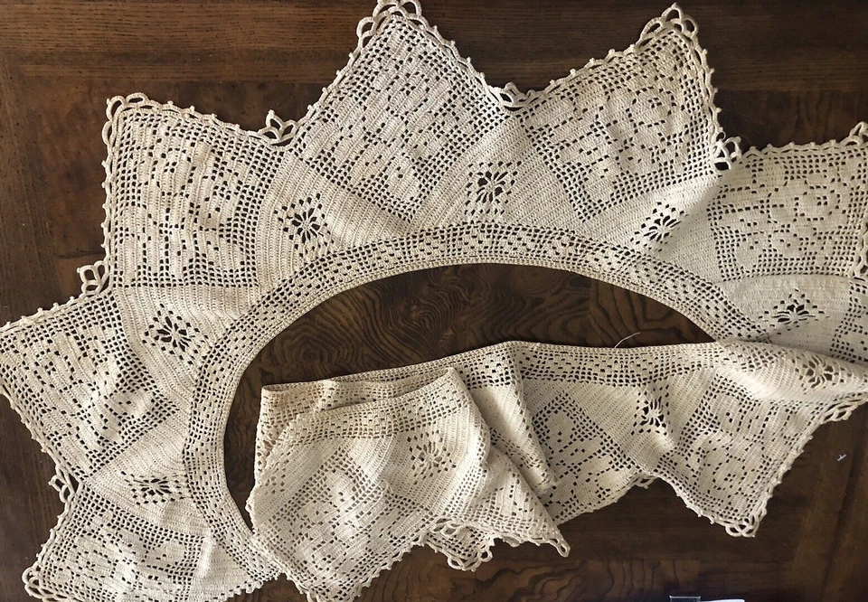 Antiguo ribete ganchillo envejecido blanco 76" ancho x 10" largo Foto 4 de 4