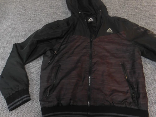 Reebok Mens Jacket M purple black Hoodie full zip drawstring blue image 3