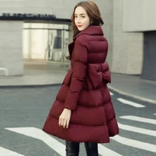 Women Puffer Coat Jacket Swing Bowtie Quilted Padded Parka Winter Outerwear