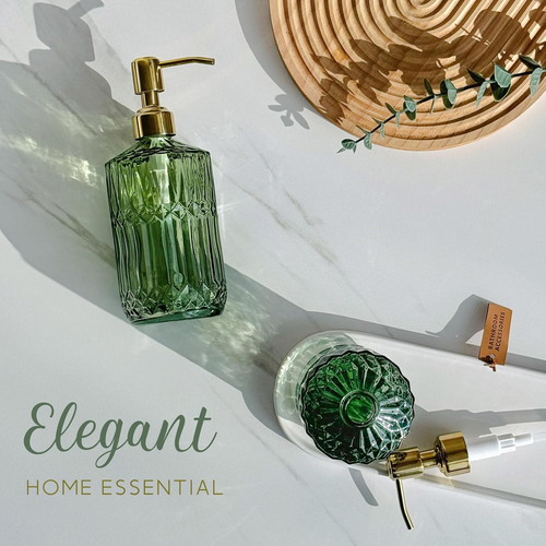 JASAI 18Oz Green Glass Soap Dispenser with Gold Rust Proof Pump, Refillable Kitc - Picture 5 of 12
