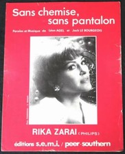 Partition vintage sheet music RIKA ZARAI : Sans Chemise Sans Pantalon * 70's