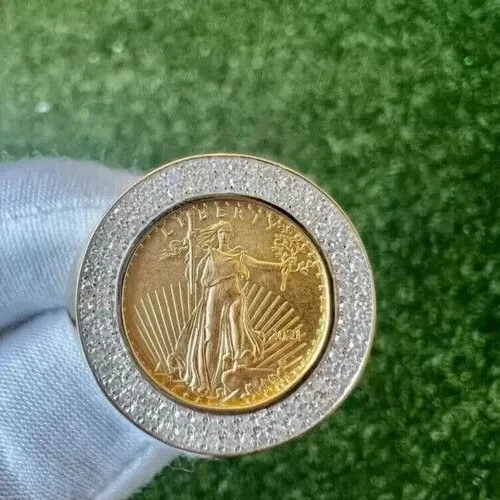 2 Ct Round Cut Lab-Created Diamond 14K Yellow Gold Plated Lady Liberty Coin Ring