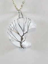 White Quartz Crescent Moon Wire Wrapped Pendant Necklace Free Shipping