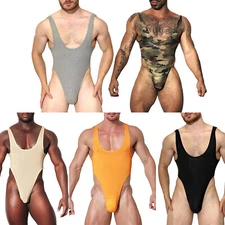 Men Leotard Solid Color Wrestling Singlet Workout Bodysuit Sexy Underwear Gym