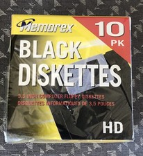 New Genuine Memorex 10 Pack of Black PC Formatted 3.5 Inch 1.4MB Diskettes
