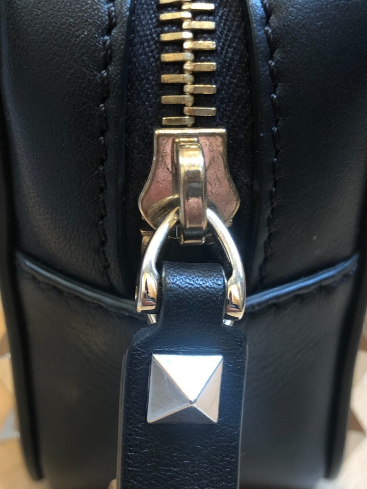 VALENTINO Black Gold Rockstud Small Chain Leather Crossbody Camera Bag