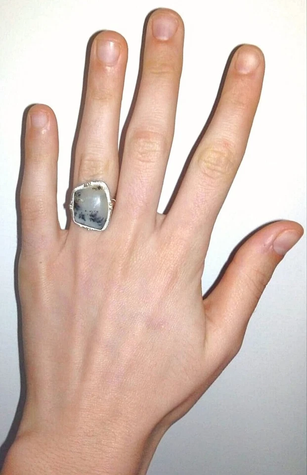 ANELLO DONNA ARGENTO MASSICCIO 925 CON AGATA DENDRITICA, REGALO ANELLO DI DESIGN - Immagine 2 di 4