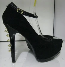 Dollhouse Black 6"Heel 2 platform Round Toe Ankle Strap Shoes Women Size  7