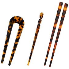 Tortoise Shell Hair Pin Set of 3 - French Twist Sticks, Chopsticks U-pin fo...