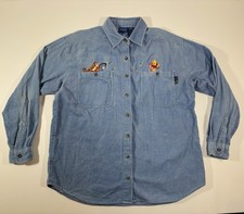 VTG Disney Corduroy Button Up Shirt Winnie the Pooh Eeyore Women's Small Blue