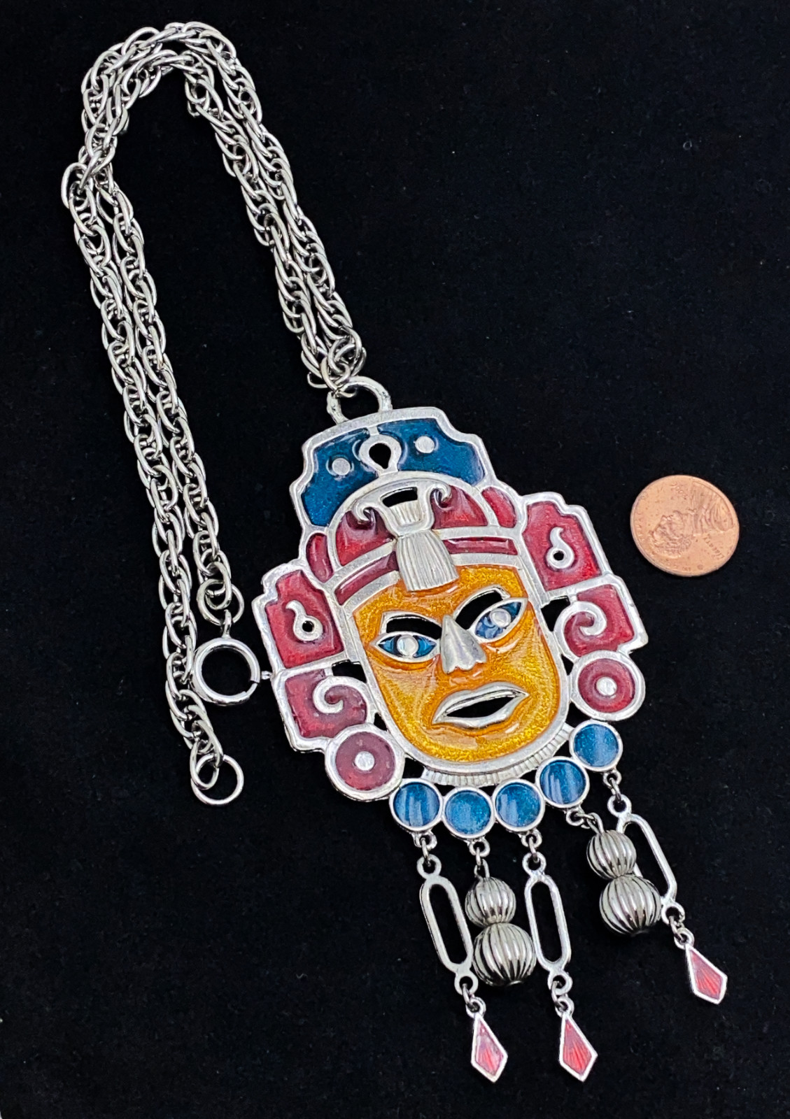 Vintage Necklace Mayan Aztec Warrior CAPRI Large … - image 8