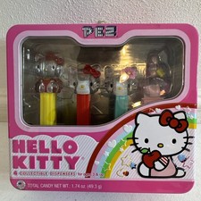 Hello Kitty My Melody CRYSTAL PEZ Candy Dispenser Set Pink Tin Lunchbox Retired