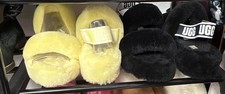 UGG Fluff Yeah Black Faux Fur Slide Slippers Logo Strap Cushioned US 8 bundle