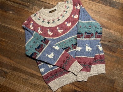 Vintage 1989 Eddie Bauer Goose Floral Wool Blend Sweater 80s Cottagecore