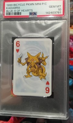 1999 BICYCLE POKEMON MINI PLAYING CARDS BLUE DECK 6 OF HEARTS KADABRA PSA 10