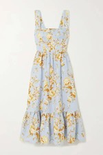 New, Reformation Rowen Lace-Trimmed Floral-Print Linen Midi Dress Sz 10 MD1867