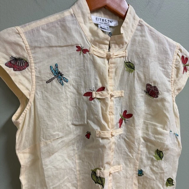 Винтажный Citron Santa Monica вышитый Cottagecore верхний размер XS стрекоза бабочка - Изображение 2 из 4