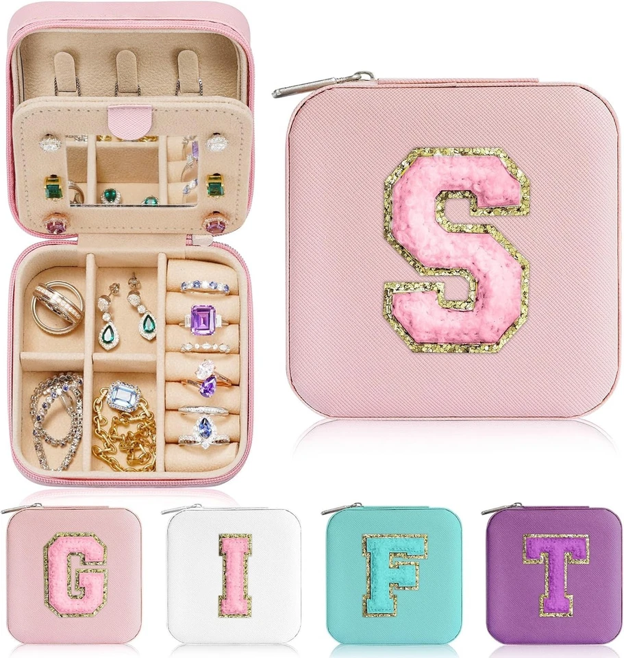 Estuche de Joyería de Viaje Organizador de Joyas con Espejo Rosa Pequeña Caja de Cuero Foto 3 de 4