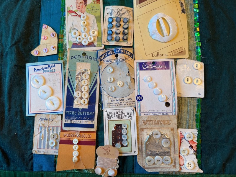 Lot Antique New on Original Cards Mother of Pearl Buttons Carved