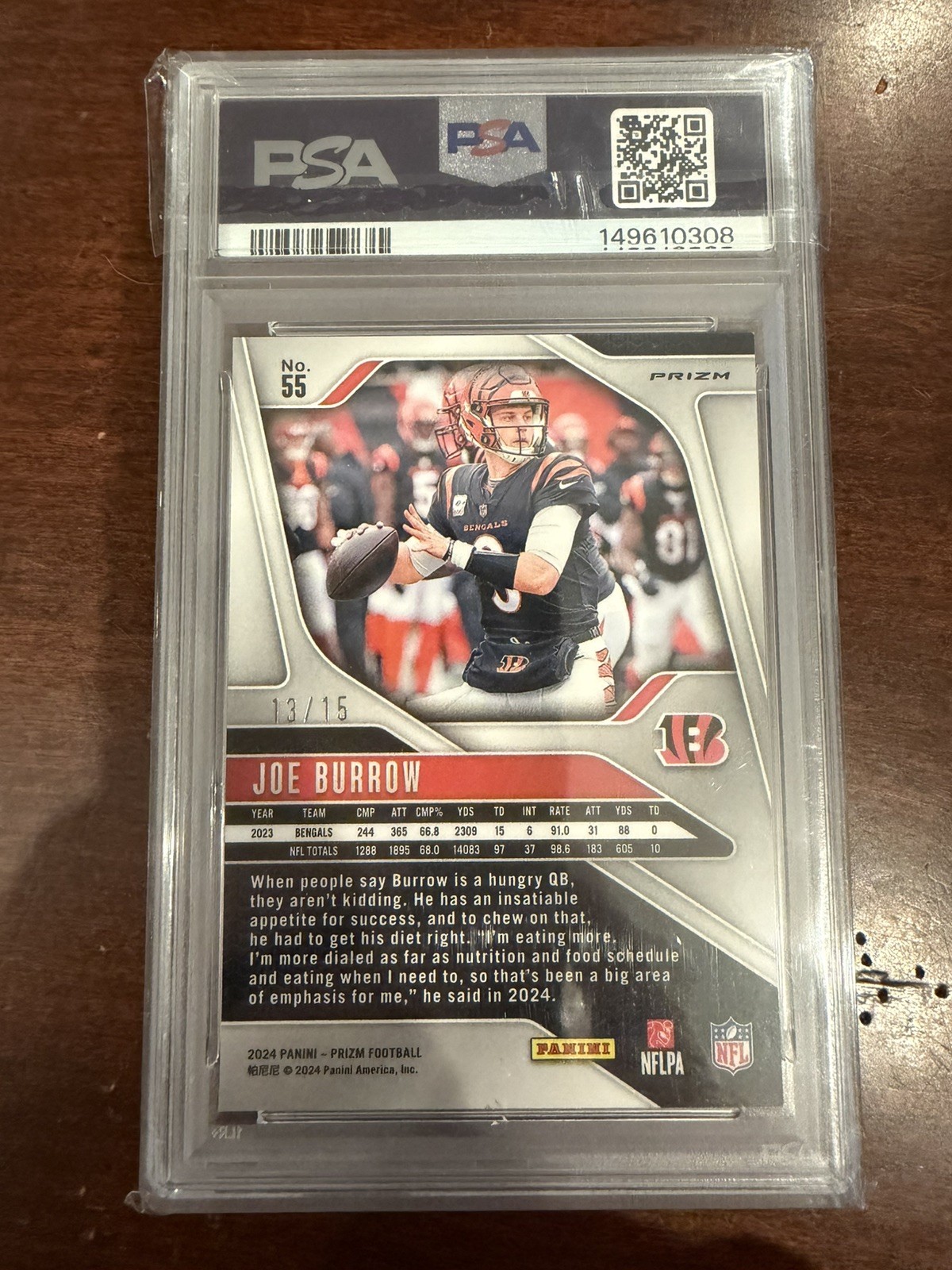 2024 Panini Prizm Joe Burrow Cherry Blossom Choice 13/15 PSA 9 view 2