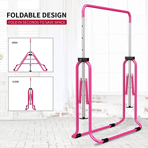  Expandable Gymnastics Bars, Adjustable Height Gymnastic Horizontal Bars, Pink