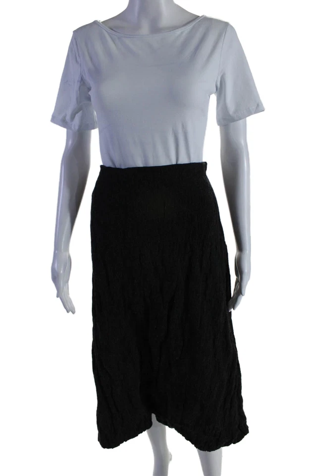 Eileen Fisher Women's Button Closure Flare Midi Skirt Black Size L - Image 2 of 4