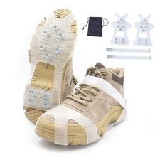 White Translucent Ice Cleats with 10 Steel Spikes,Crampons for Shoes and Medium