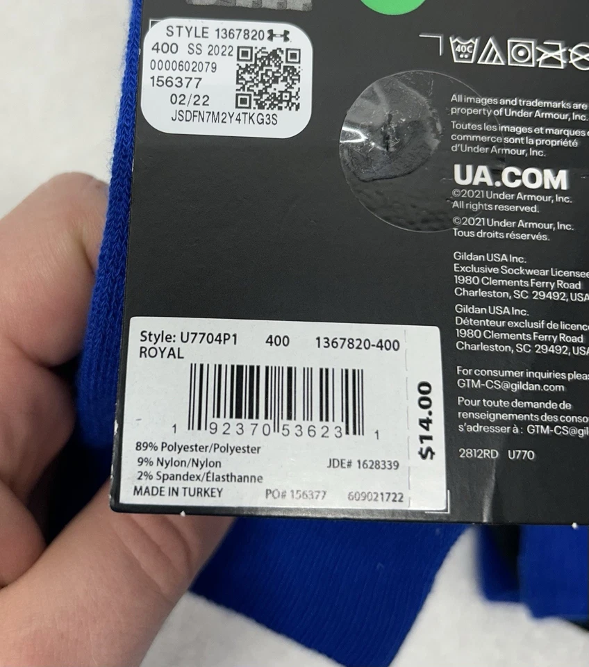 Calcetines Under Armour Mujer Talla 6-10 Azul Equipo Crew Nuevos Paquete de 2 (U9) Foto 3 de 3