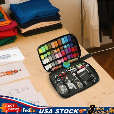 #ad 99Pcs Portable Sewing Box Kit Thread Stitches Needles Button Sewing Starter Kits $4.01