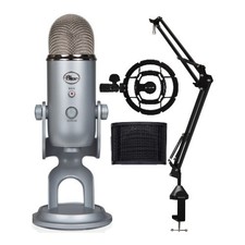 BLUE Microphones Yeti USB Microphone Boom Arm Mount Bundle Silver