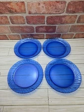 Vereco France 7.5” Cobalt Blue Glass Swirl Salad Plates. (8) SEE Description 