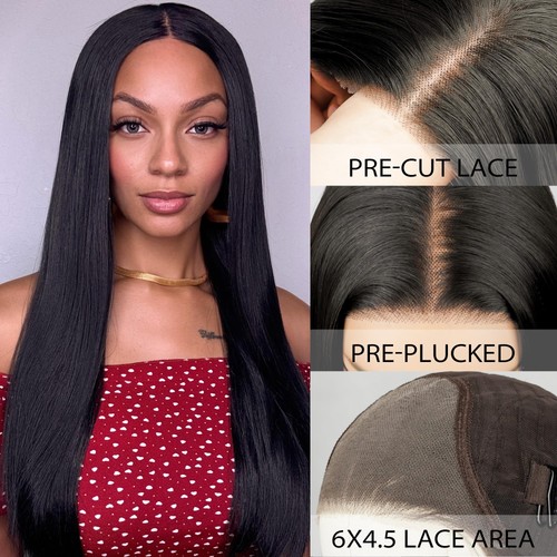 Synthetische Lace Front Kleberlose Perücke, vorgezupft vorgeschnitten 6x4,5 Lace leicht zu wecken... - Bild 2 von 7
