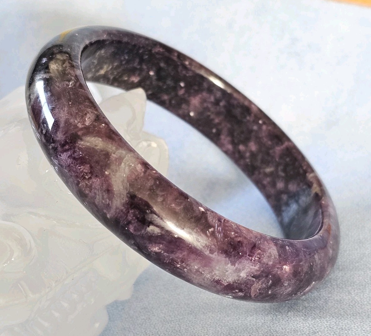Bracelet jonc en lépidolite violette véritable et pierre naturelle de quartz