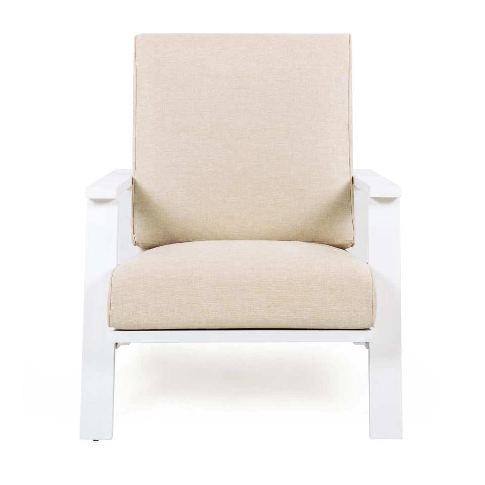 Patio Lounge Chair, Outdoor Club Chair with Beige Cushion and White Acacia Wood - Image 4 of 4