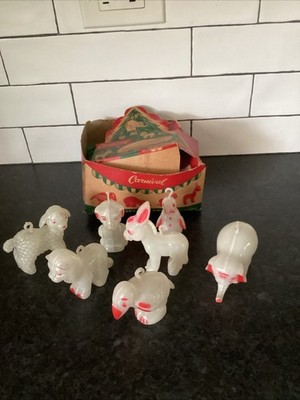 Rosbro 7 Vintage Hard Plastic Animal Ornaments Rosen Carnival Glow In The Dark