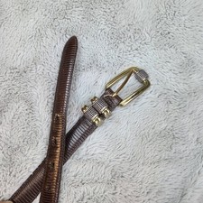 Brighton Classics Belt Brown Leather Lizzard Vtg Gold Silver Buckle L 34" 4B608