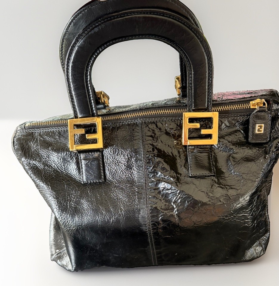Authentic Fendi Handbag  - Black Leather with Gold Hardware 