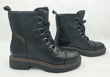 Athlefit Women's Black Combat Ankle Boots Platform Chunky LowHeel Boots Size 8.5