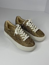 Betsey Johnson Sidny Gold Rhinestone Sparkle Platform Sneakers Womens Size 8M